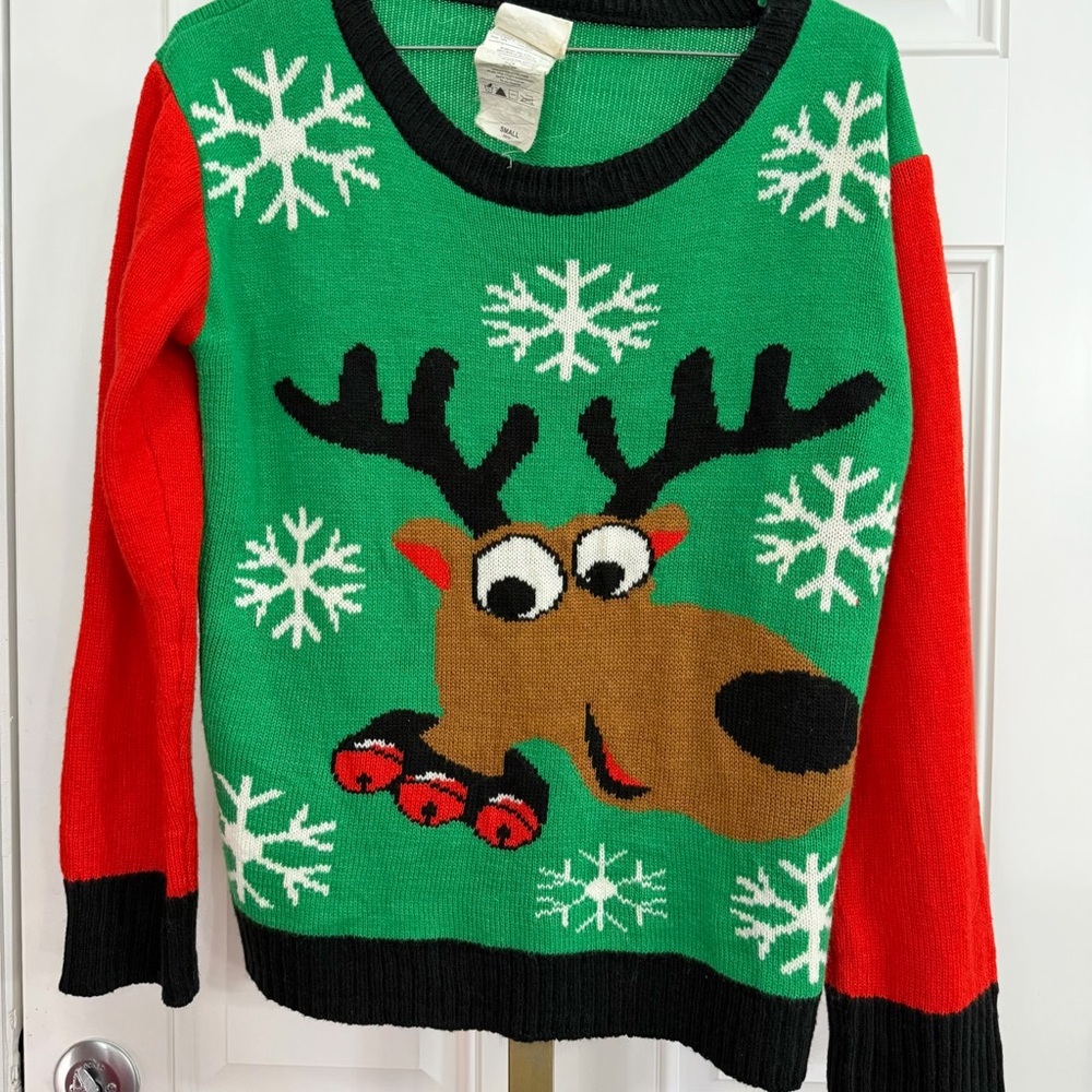 Festive Reindeer Sweater - Green and Red